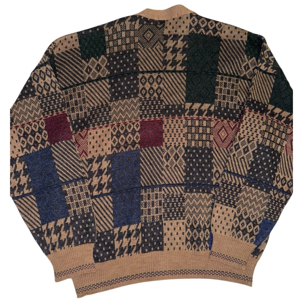 The Italian Sweater Vintage Brown Patchwork Wool Men’s Fall Cardigan - Picture 4 of 13